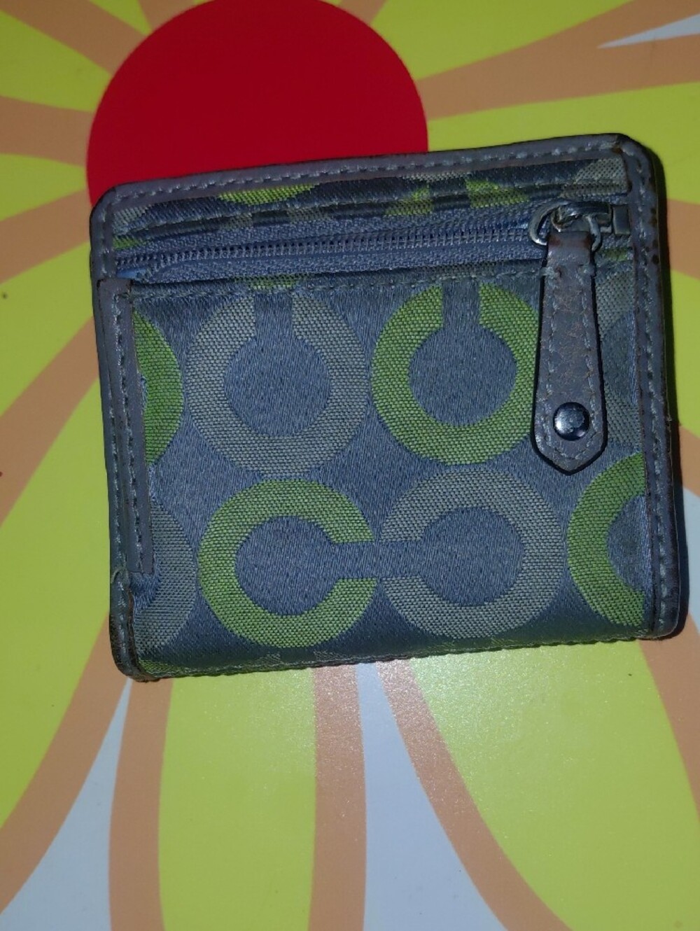 Coach Small Signature C Zip Wallet in Gray and Green - Picture 3 of 5